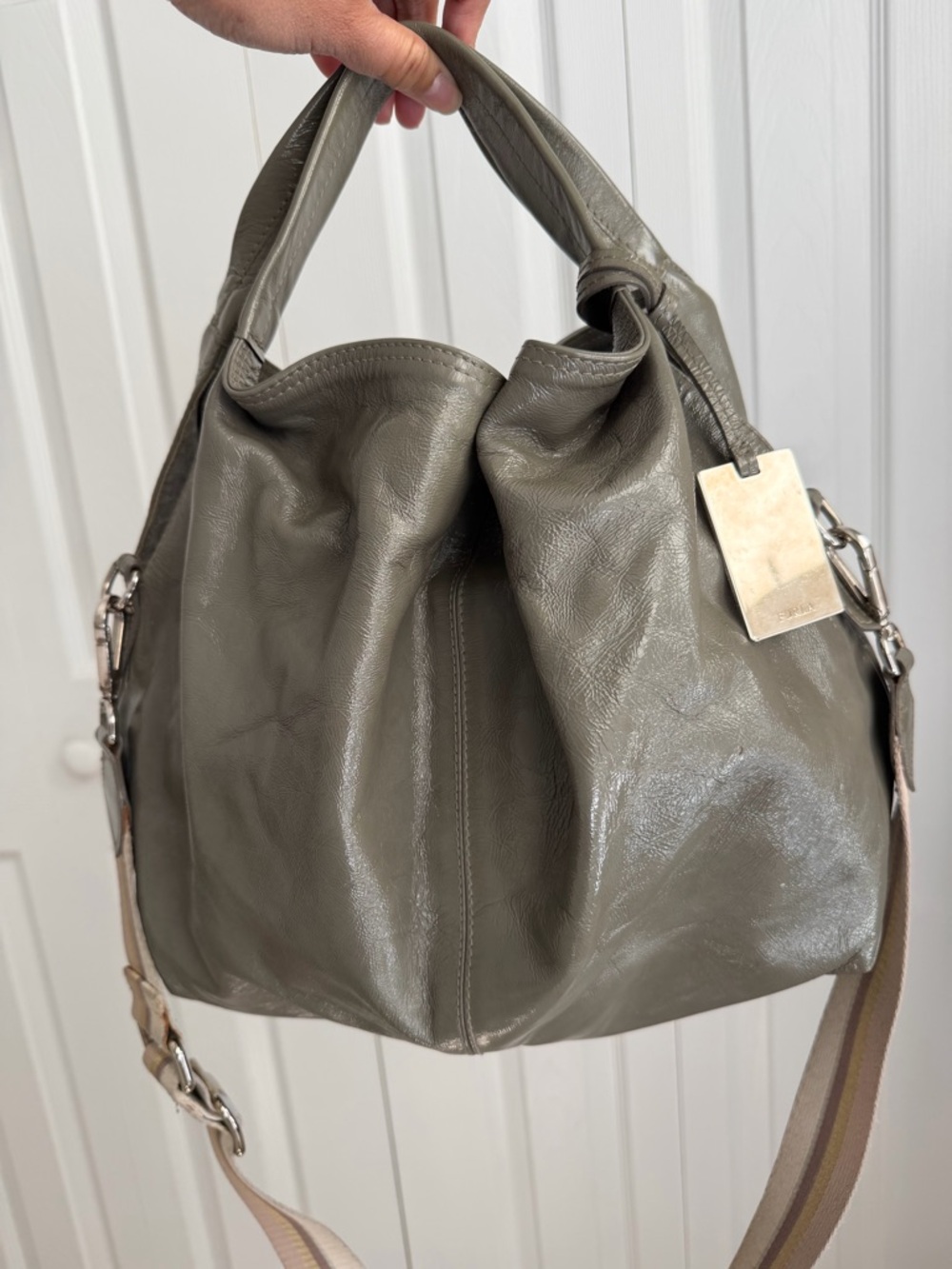 Furla Olive Green Slouchy Leather Hobo Bag